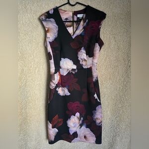 Calvin Klein Black and Purple Floral Midi Dress